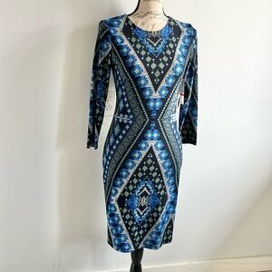 NWT Karen Kane Midnight Sun Diamond Print Midi Long Sleeve Dress size XS